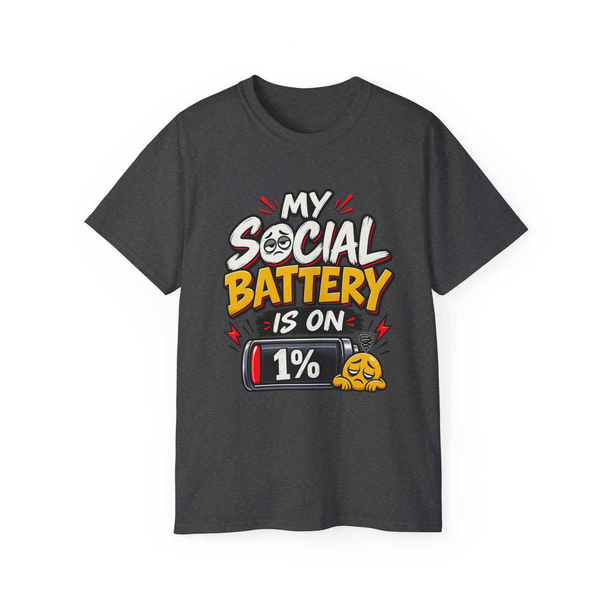 My Social Battery Is On 1% T-Shirt | Funny Introvert Graphic Tee | Humor Shirt