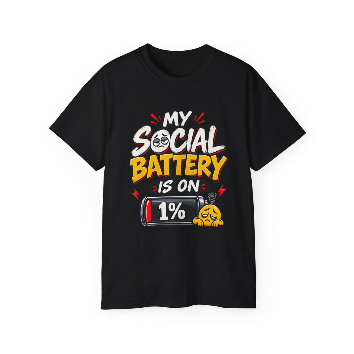 My Social Battery Is On 1% T-Shirt | Funny Introvert Graphic Tee | Humor Shirt