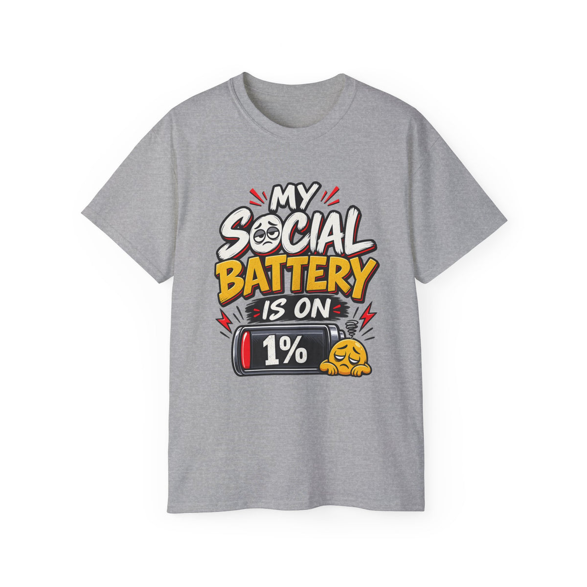 My Social Battery Is On 1% T-Shirt | Funny Introvert Graphic Tee | Humor Shirt