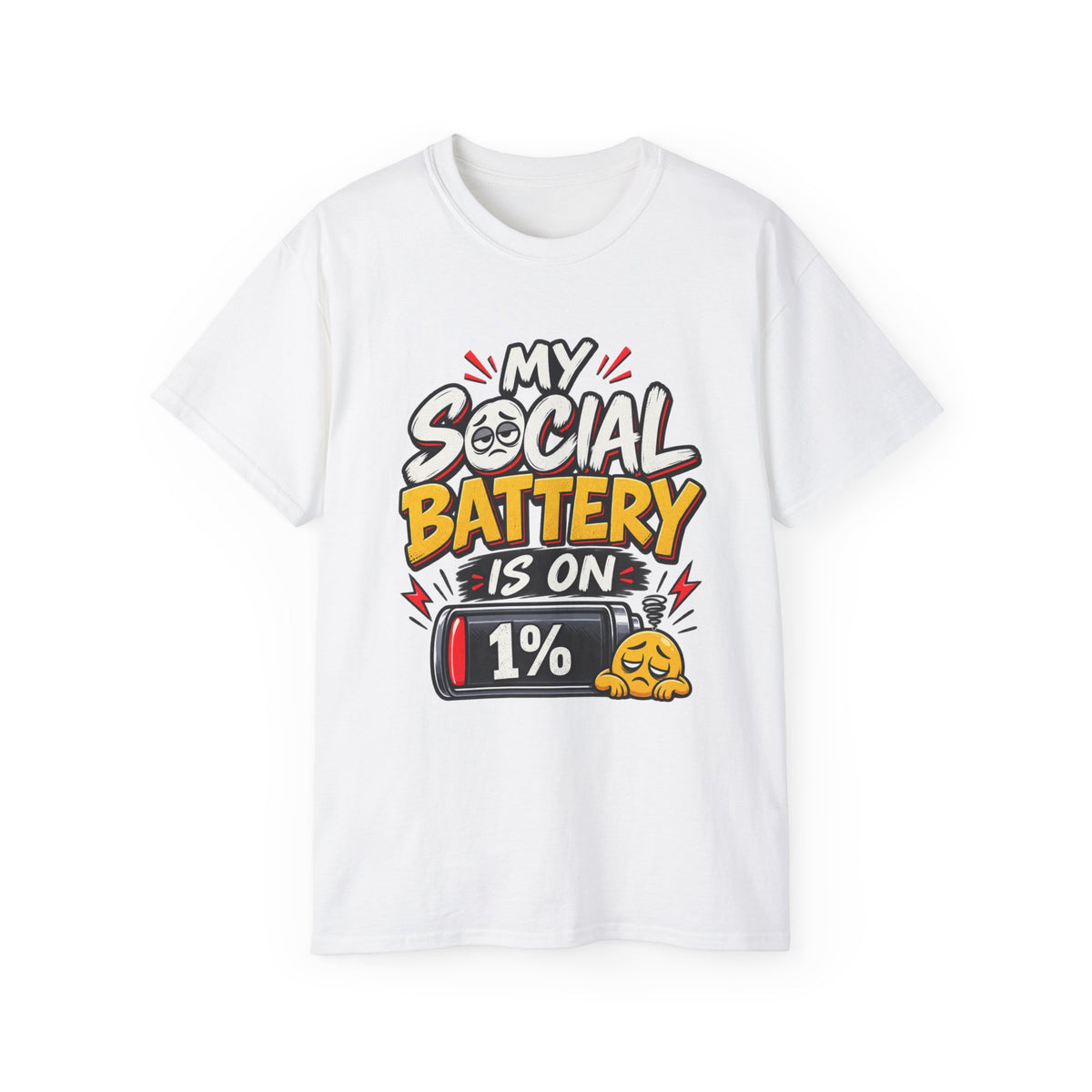 My Social Battery Is On 1% T-Shirt | Funny Introvert Graphic Tee | Humor Shirt