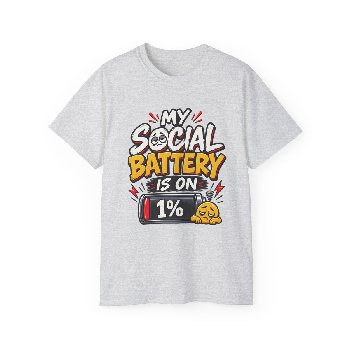 My Social Battery Is On 1% T-Shirt | Funny Introvert Graphic Tee | Humor Shirt
