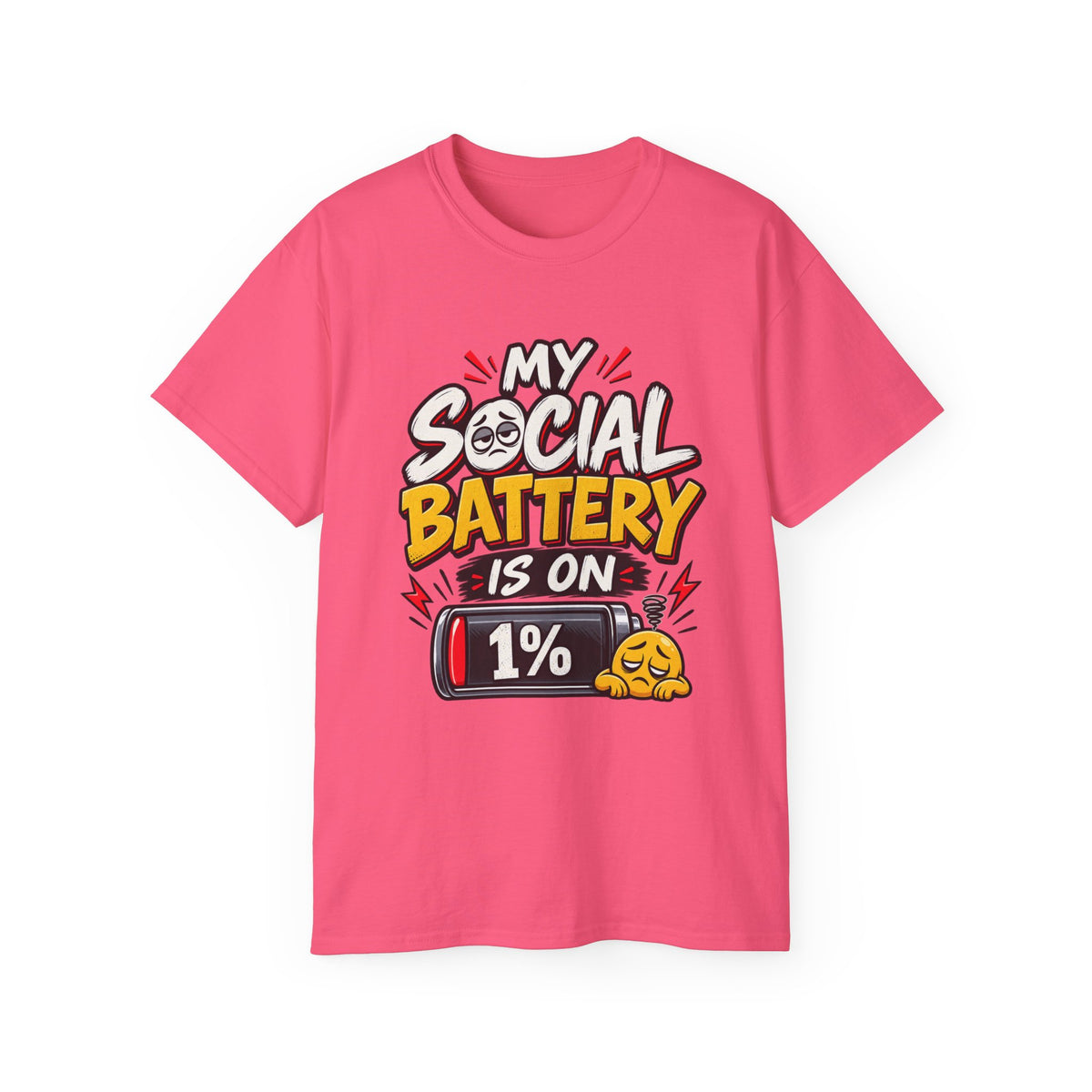 My Social Battery Is On 1% T-Shirt | Funny Introvert Graphic Tee | Humor Shirt