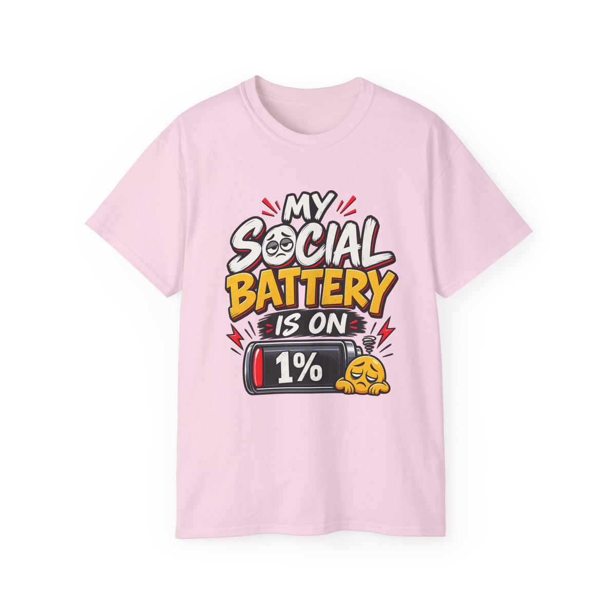 My Social Battery Is On 1% T-Shirt | Funny Introvert Graphic Tee | Humor Shirt
