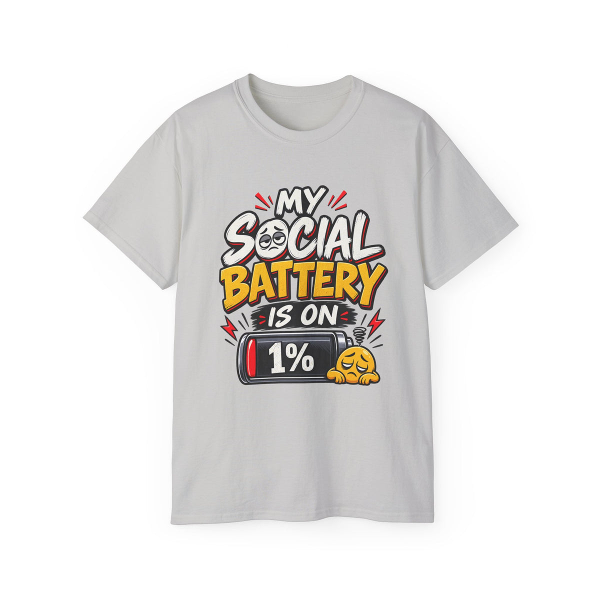 My Social Battery Is On 1% T-Shirt | Funny Introvert Graphic Tee | Humor Shirt