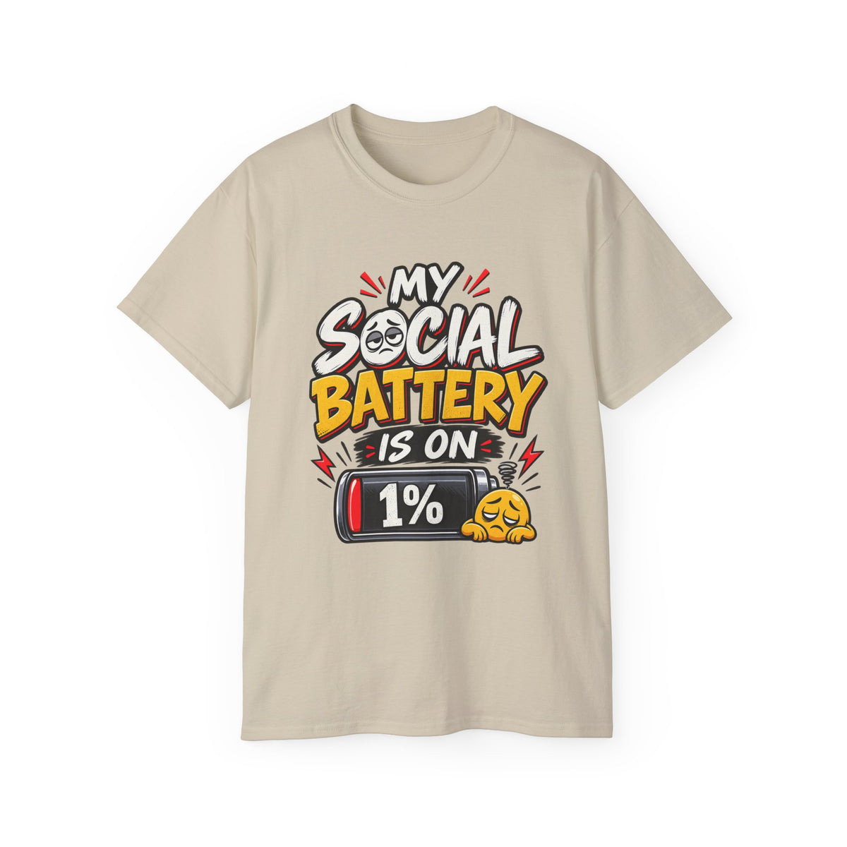 My Social Battery Is On 1% T-Shirt | Funny Introvert Graphic Tee | Humor Shirt