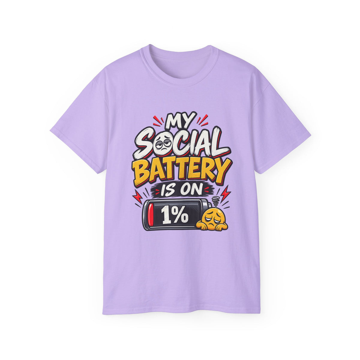 My Social Battery Is On 1% T-Shirt | Funny Introvert Graphic Tee | Humor Shirt