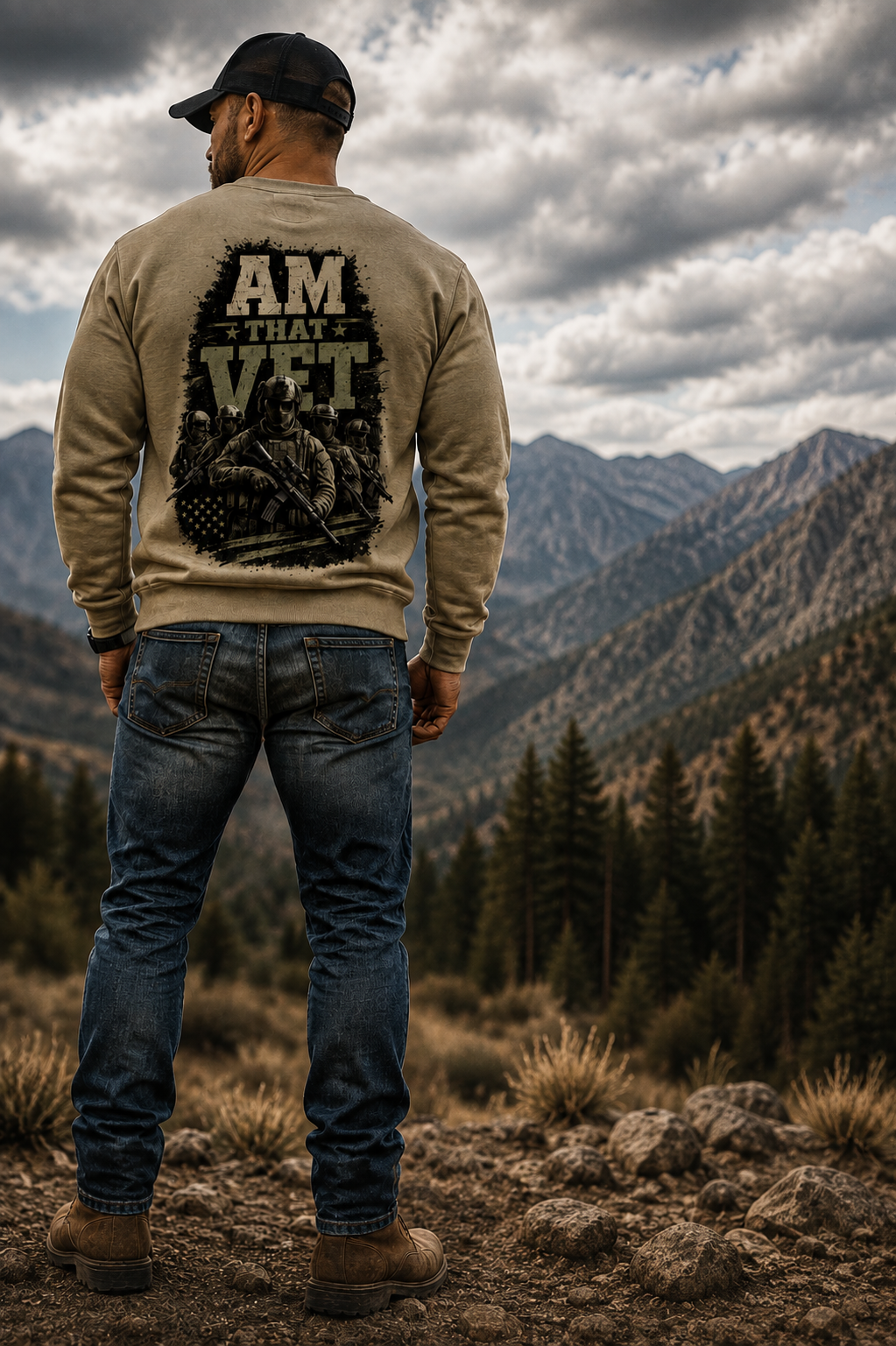 AM THAT VET | Distressed Military Veteran Crewneck Sweatshirt