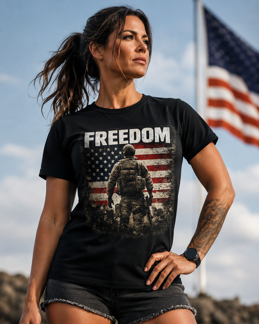 Freedom Stands Strong Women’s Patriotic T-Shirt