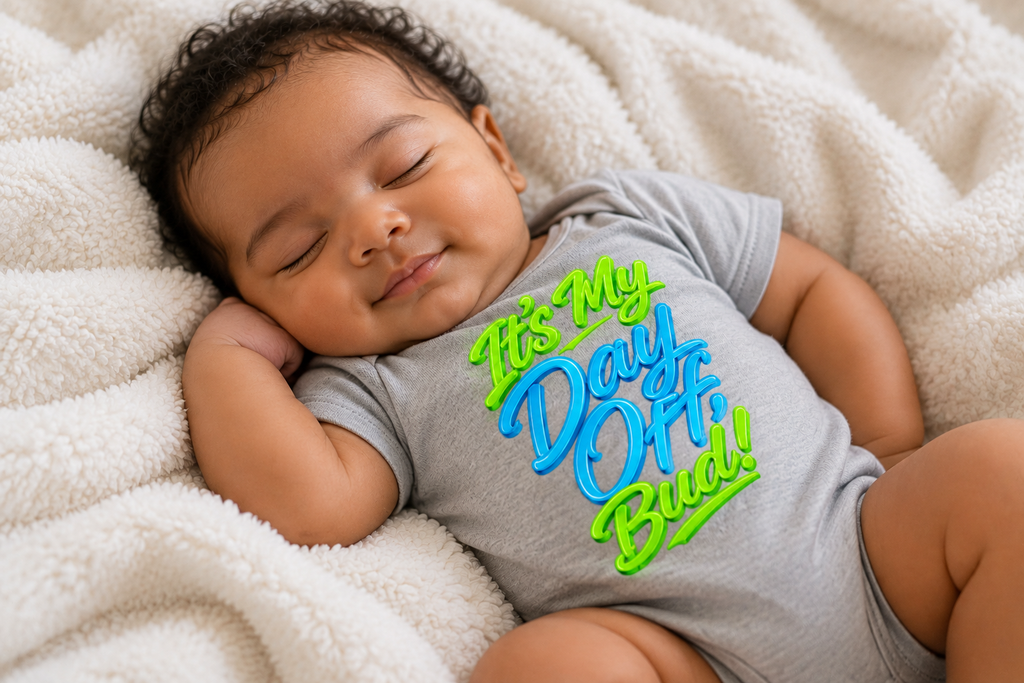 It's My Day Off, Bud! | Neon Green & Blue Funny Baby Bodysuit