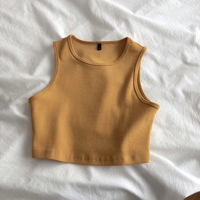 Original Summer Women's Crop Top Stretch Slim Short Sleeveless Women's Tanks Top Kpop Yellow Burgundy Y2k T-Shirt