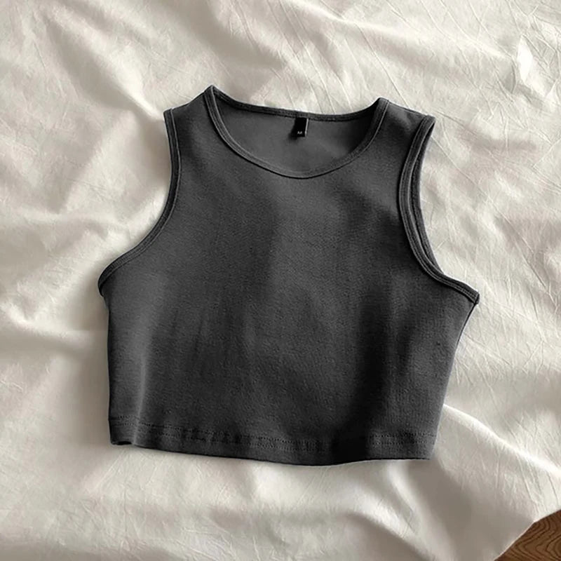 Original Summer Women's Crop Top Stretch Slim Short Sleeveless Women's Tanks Top Kpop Yellow Burgundy Y2k T-Shirt