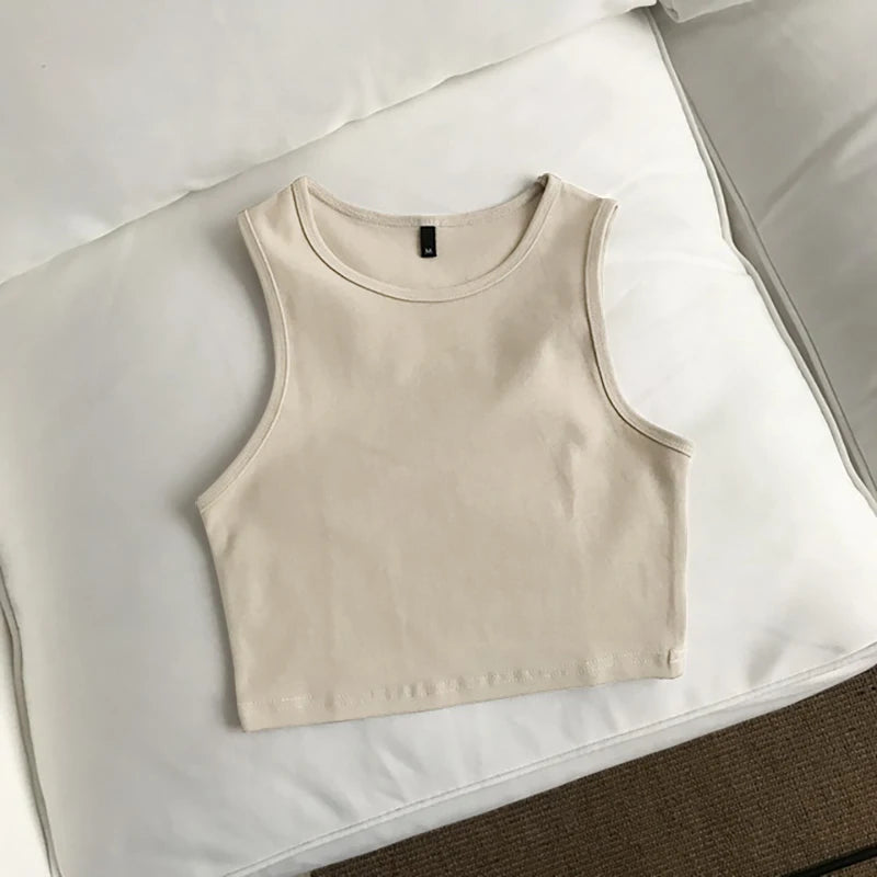 Original Summer Women's Crop Top Stretch Slim Short Sleeveless Women's Tanks Top Kpop Yellow Burgundy Y2k T-Shirt