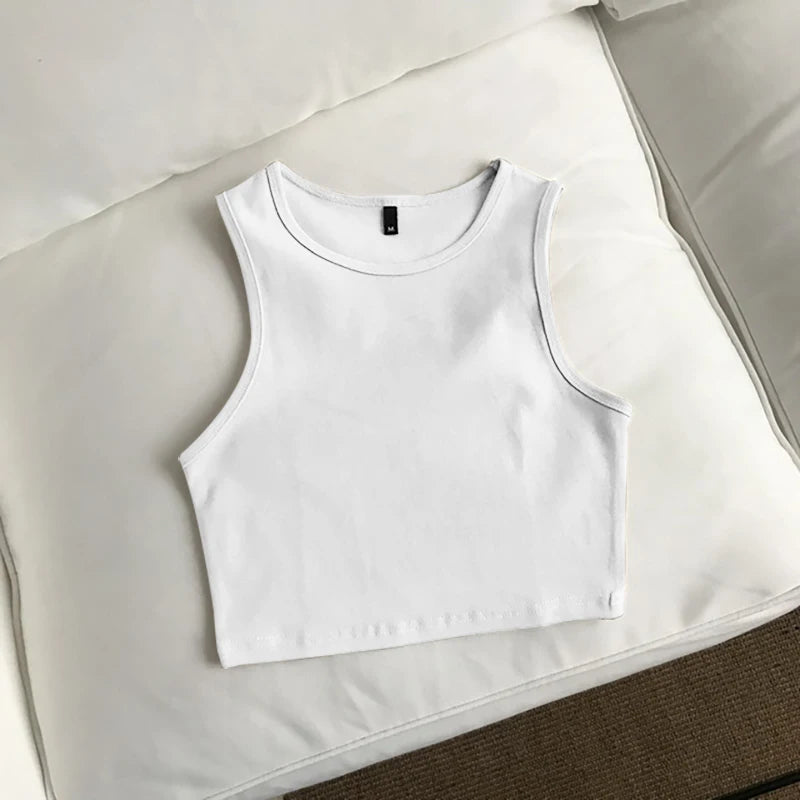 Original Summer Women's Crop Top Stretch Slim Short Sleeveless Women's Tanks Top Kpop Yellow Burgundy Y2k T-Shirt