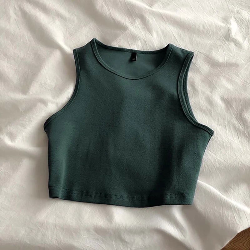 Original Summer Women's Crop Top Stretch Slim Short Sleeveless Women's Tanks Top Kpop Yellow Burgundy Y2k T-Shirt