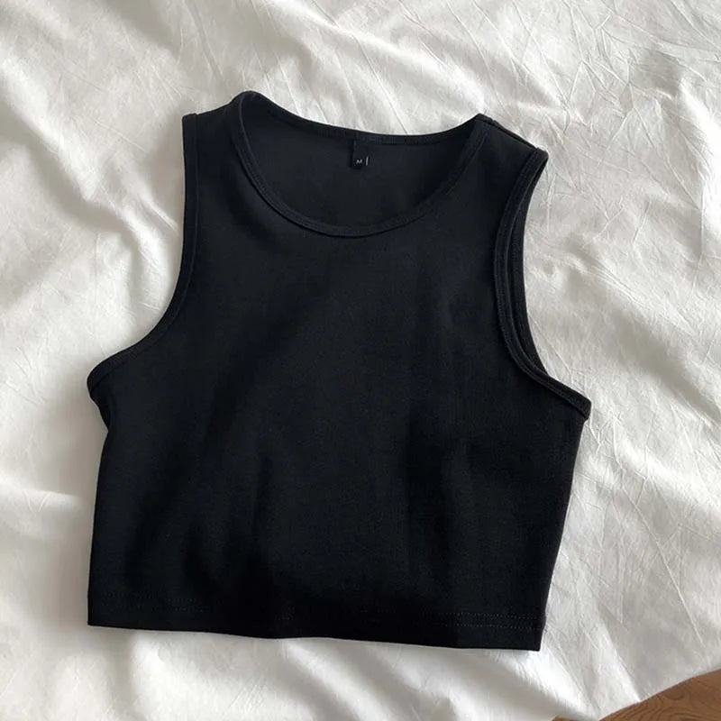 Original Summer Women's Crop Top Stretch Slim Short Sleeveless Women's Tanks Top Kpop Yellow Burgundy Y2k T-Shirt