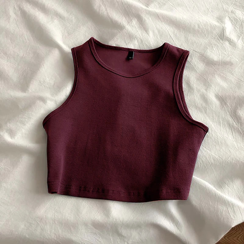 Original Summer Women's Crop Top Stretch Slim Short Sleeveless Women's Tanks Top Kpop Yellow Burgundy Y2k T-Shirt