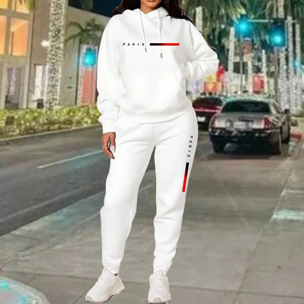 New Women's Sets Hoodie and Pants PARIS Letter Print High Quality Sports Suit Spring Autumn Aesthetic Activewear Women Clothing