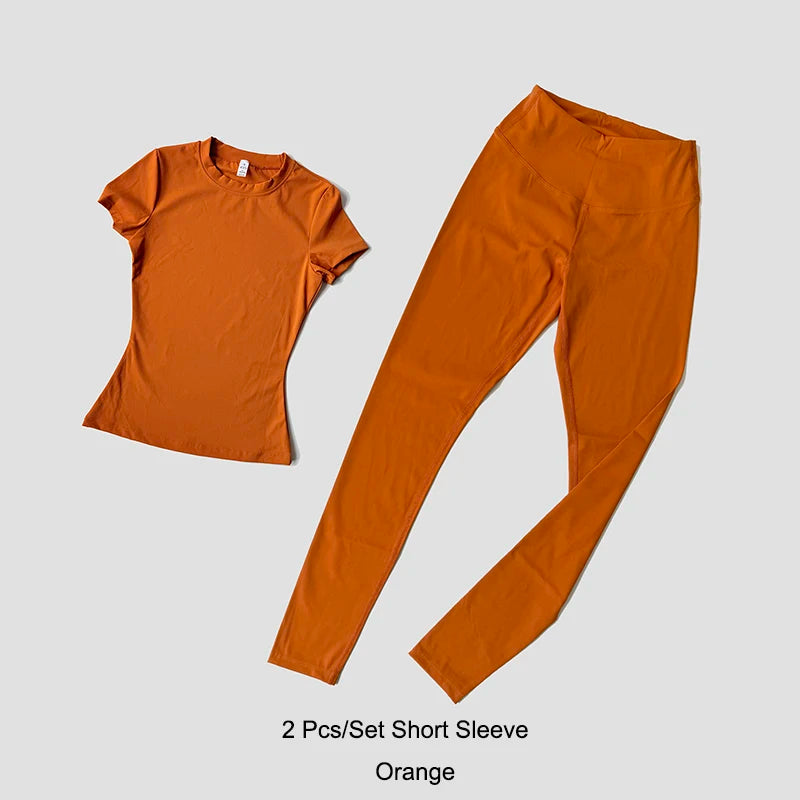 Yoga Suit Sports Set Women Quick-Drying Gym Set Tracksuit Running Workout Short Sleeve Leggings Sports Yoga Clothing
