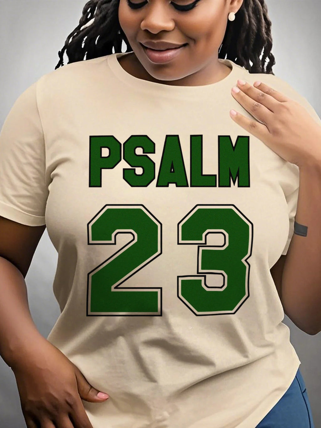 Women'S Psalm 23 Jersey Premium T-Shirt Oversized Casual Short Sleeve Round Neck Tee with Bold Green Lettering women clothes