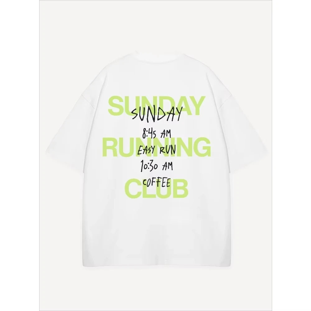 Sunday Running Club T-Shirt Unisex Easy Run Coffee Schedule Graphic Tee Streetwear Oversized Short Sleeve Casual Top