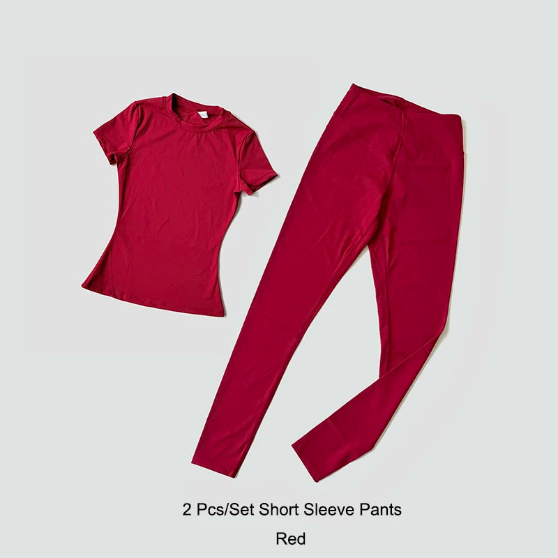 Yoga Suit Sports Set Women Quick-Drying Gym Set Tracksuit Running Workout Short Sleeve Leggings Sports Yoga Clothing