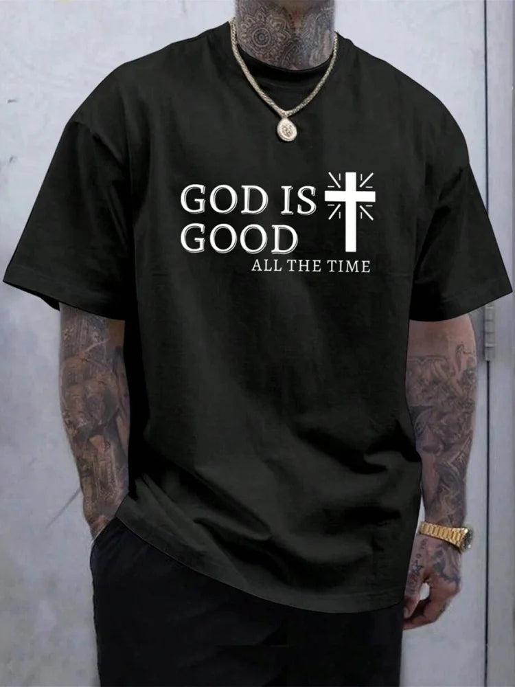 Religious Print Men's T-shirt Cross Print Men's T-shirt Summer Daily Casual Men's Short-sleeved Top Street Fashion Men's T-shirt