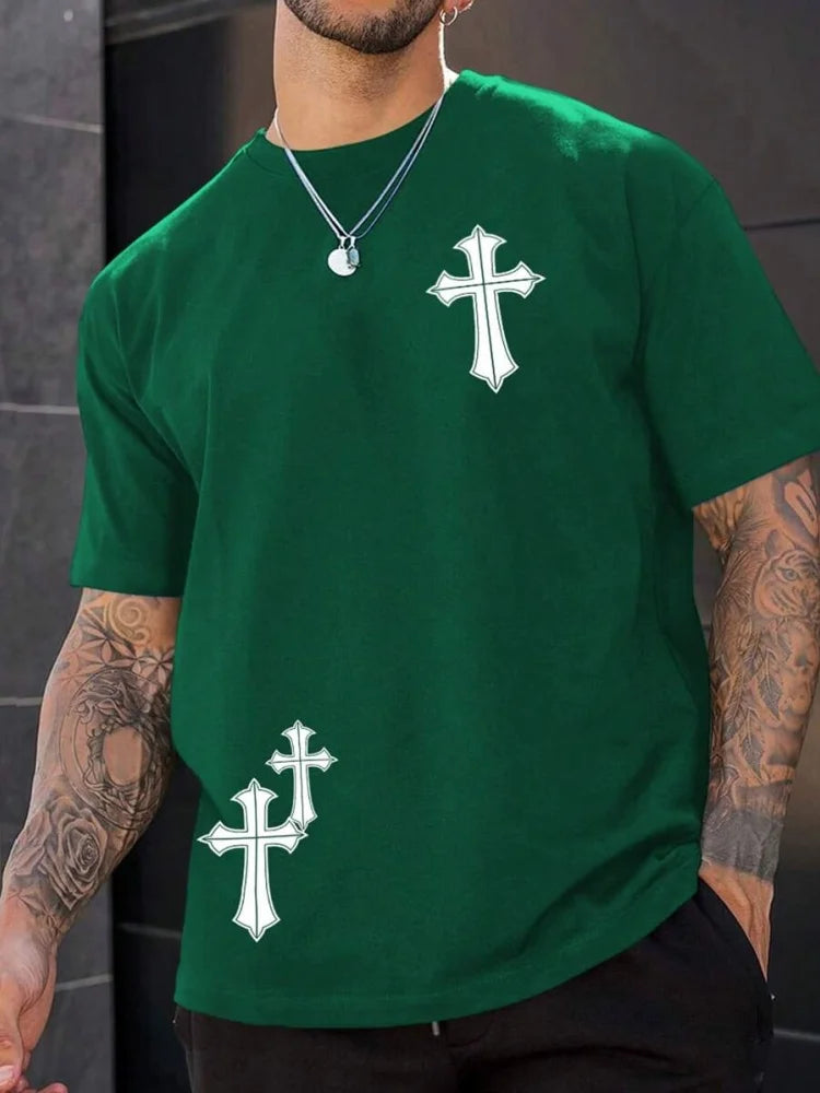 Religious Print Men's T-shirt Cross Print Men's T-shirt Summer Daily Casual Men's Short-sleeved Top Street Fashion Men's T-shirt