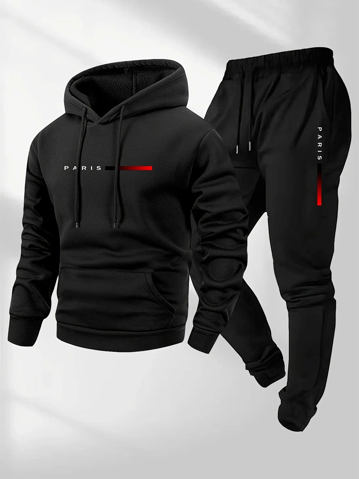 Printed sweatshirt set, men's wool sweatshirt and pants set, warm and casual sporty pullover pants set for autumn and winter