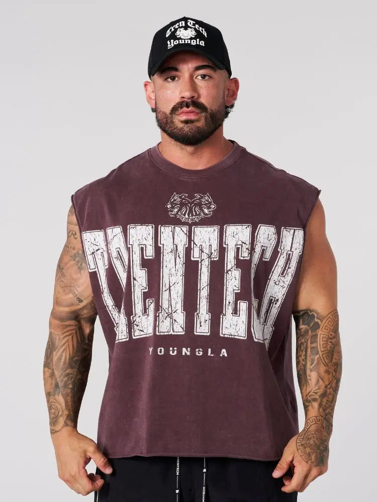 Chaozhou brand hot sales high street American retro washable old vest boys summer ins Chaozhou brand sports pure cotton sleevele