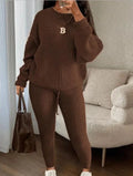 Knitted Sweater Two Piece Set For Women Autumn Winter Long Sleeve O Neck Sweater + Skinny Pants Sets Casual Knit Outfit Homewear