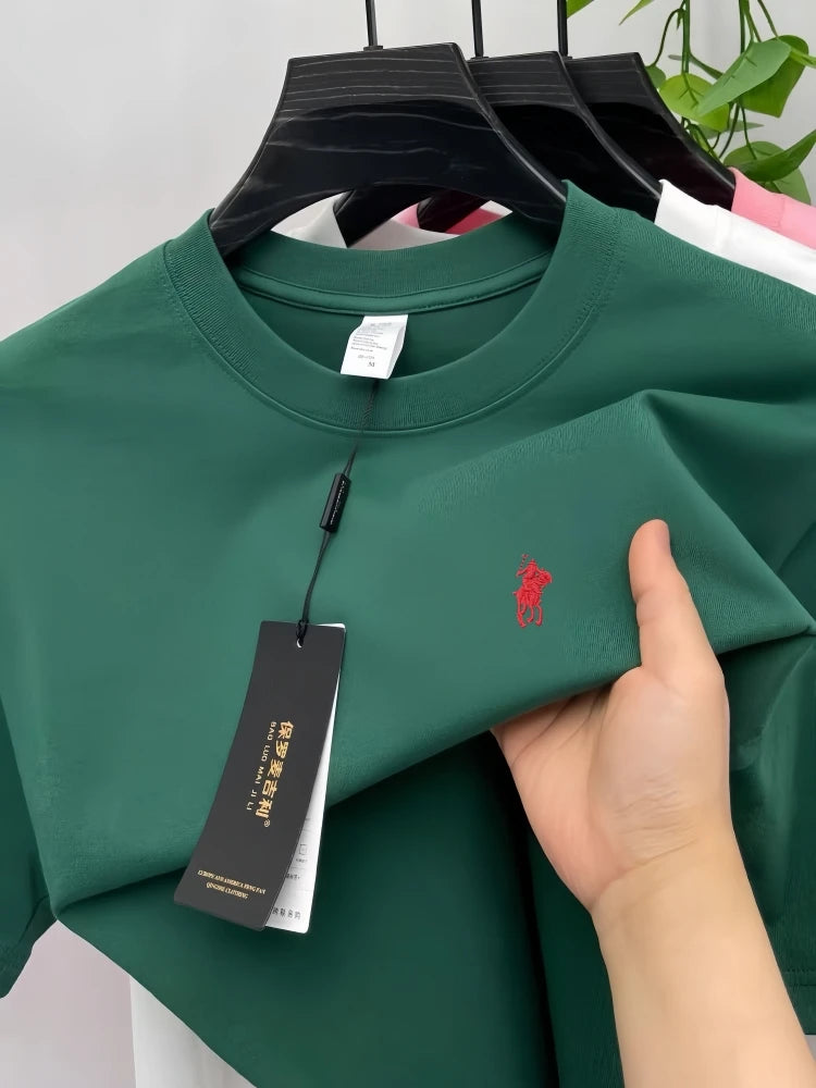 100% pure cotton short sleeve round neck men's T-shirt hot selling luxury brand summer exquisite pony embroidery breathable top