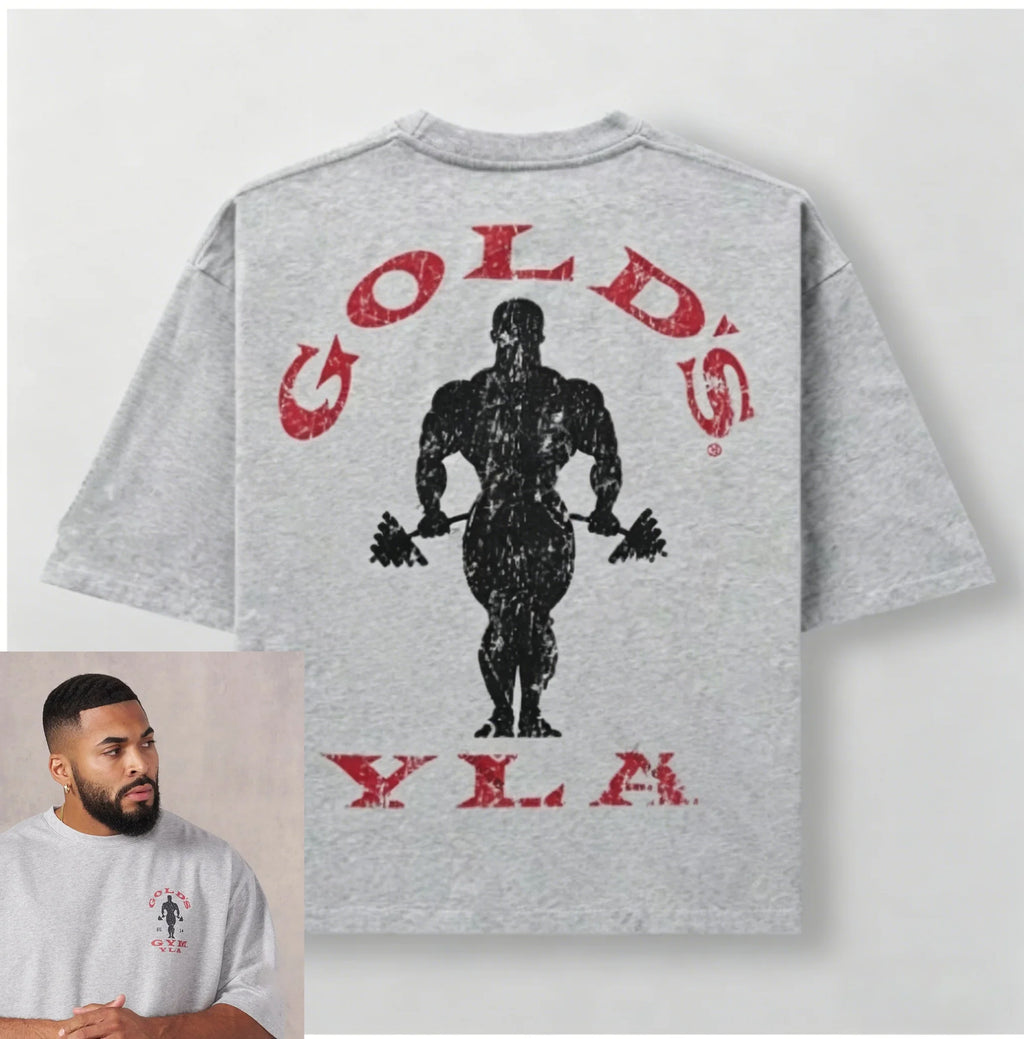 Golds Gym New Cotton Tees Mens Printed T-shirt - Suitable for Daily Workouts Fitness Cotton Slim Short Sleeve Large-sized Tee