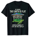 Fun "Flat Earth Association" T-shirt with Turtle and Elephant Print Street Style Round Neck Harajuku Short-sleeved for Women Y2K