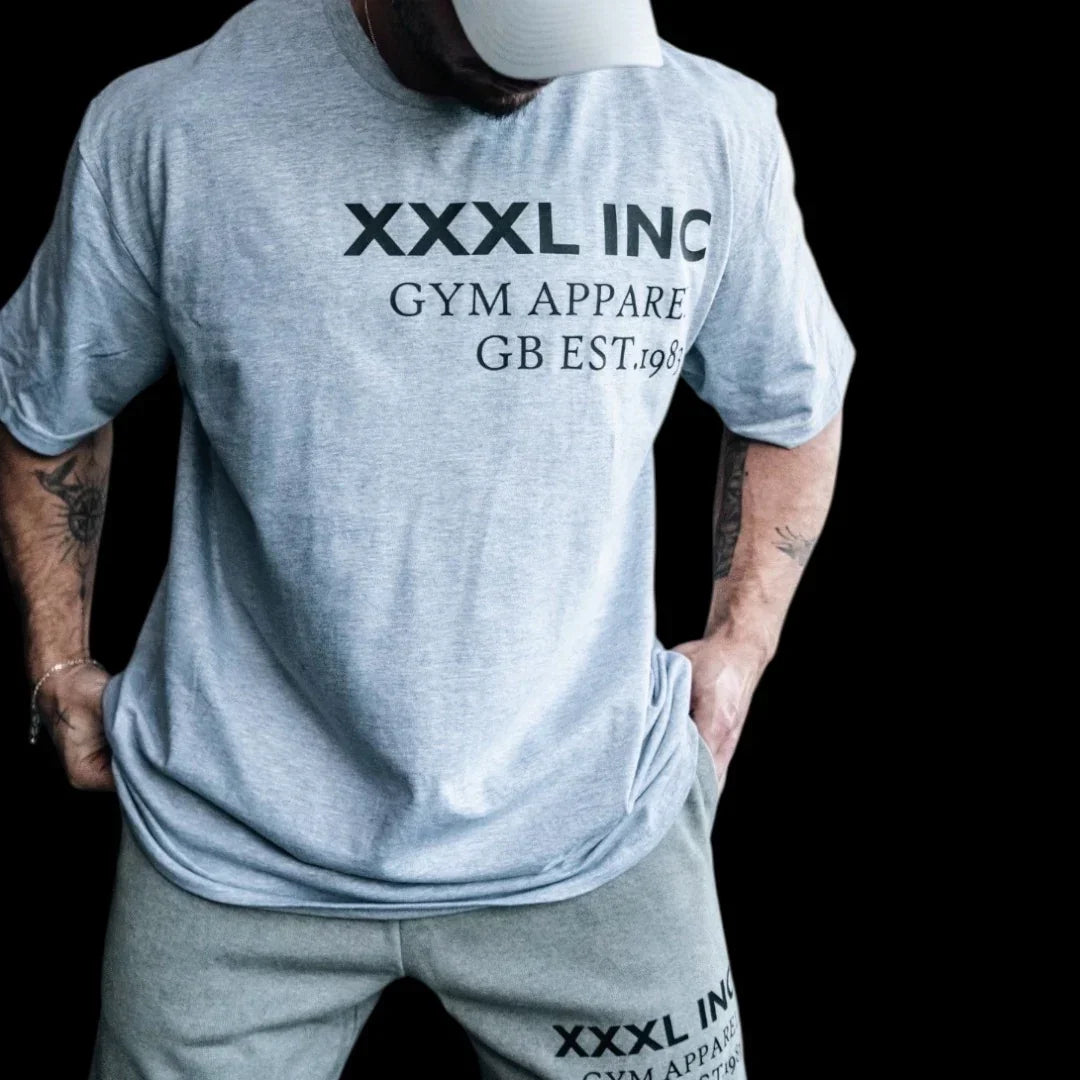 Men Gym Oversized T Shirt XXXL INC Print Fitness Workout Tops Breathable Loose Casual Sportswear Bodybuilding Training Tees
