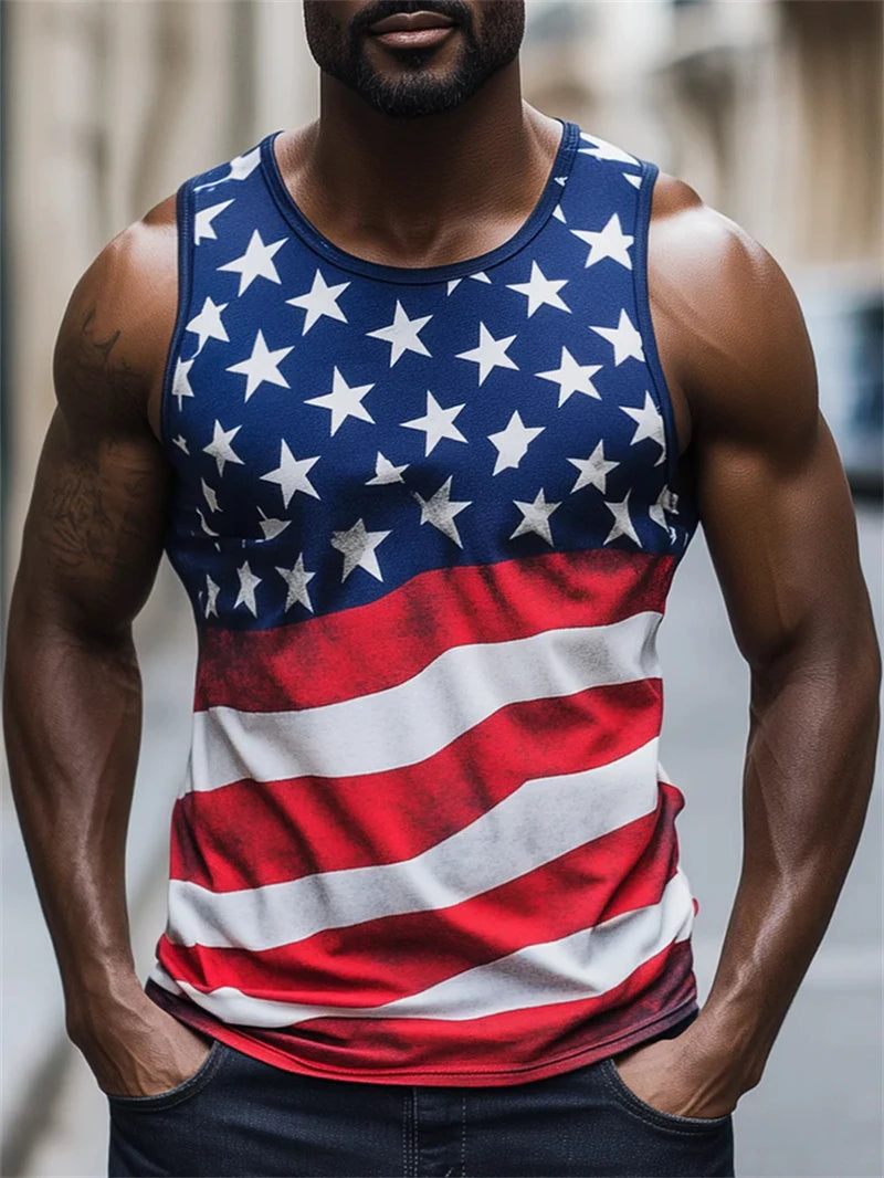 Fashion American Flag Graphic Tank Tops Summer Trendy Sleeveless 3D Printed Crew Neck Vest Casual Streetwear Oversized Tees Tops