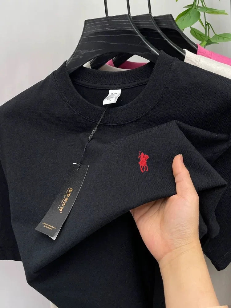 100% pure cotton short sleeve round neck men's T-shirt hot selling luxury brand summer exquisite pony embroidery breathable top