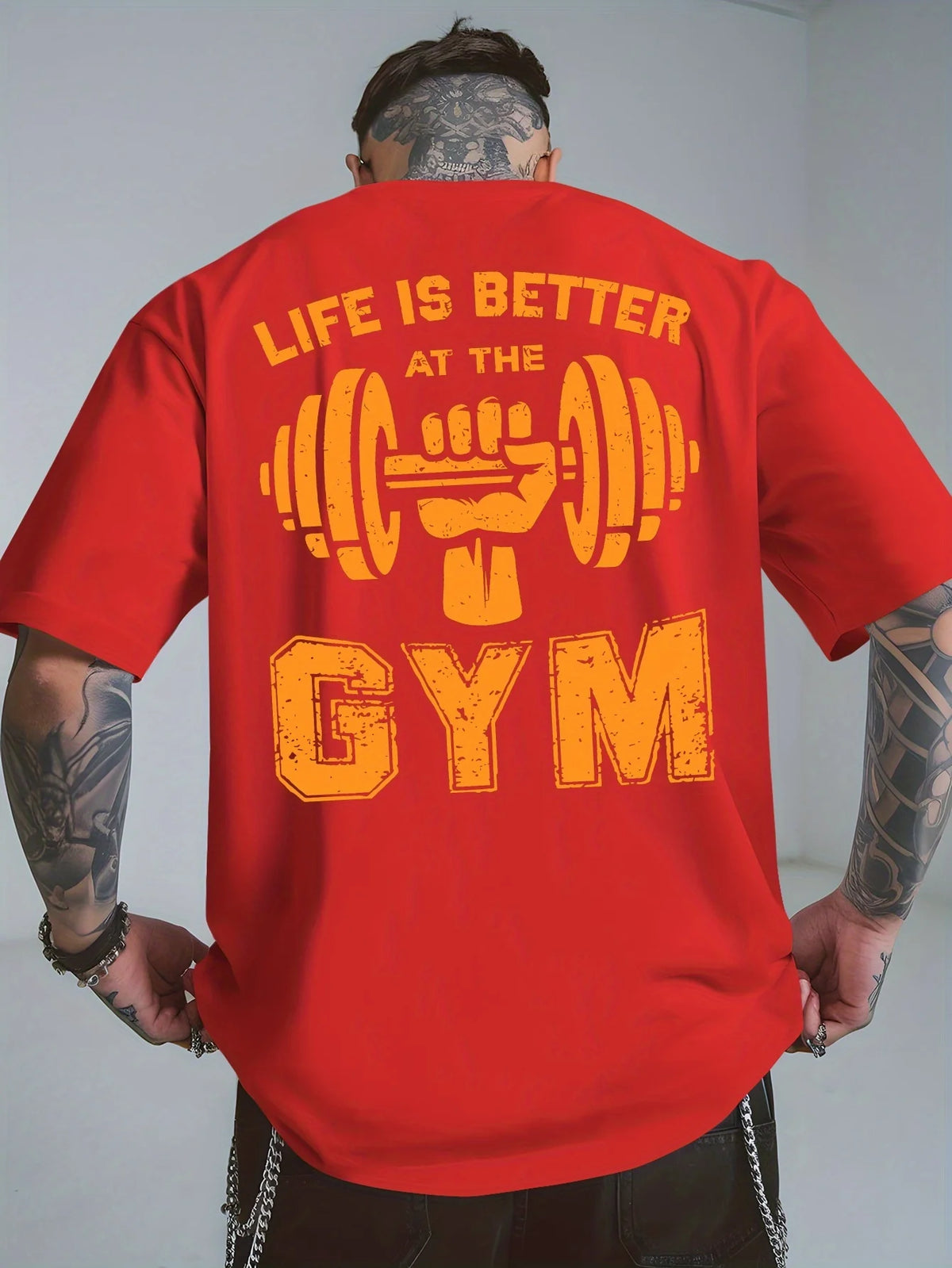 Men'S Life Is Better At The Gym Graphic T-Shirt Casual White Short-Sleeve Tee with Dumbbell Design Breathable Short Sleeve