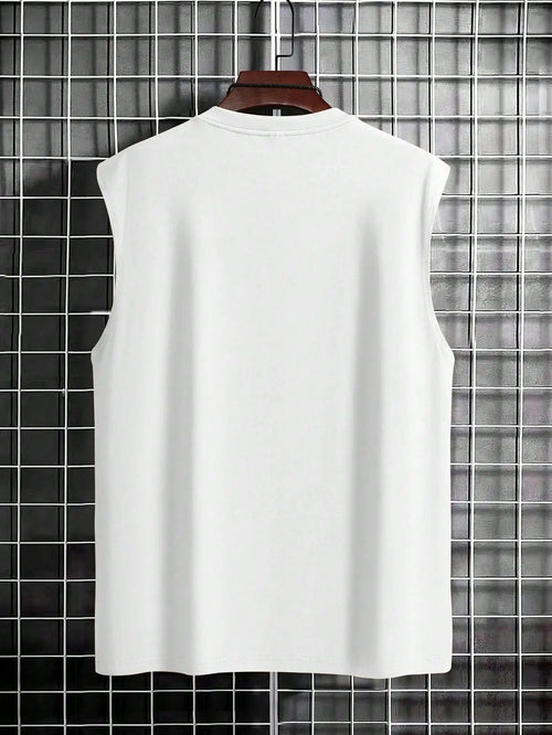 100% pure cotton men's summer fashionable casual sports loose personality pattern printed breathable round neck sleeveless vest