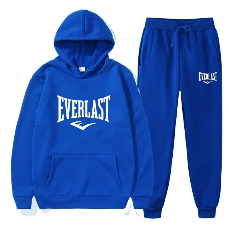 Men's EVERLAST Sportswear Fitness Gym Clothing Running Set Sportswear Straps Autumn_Winter Hoodie Set New Style Clothes for Men