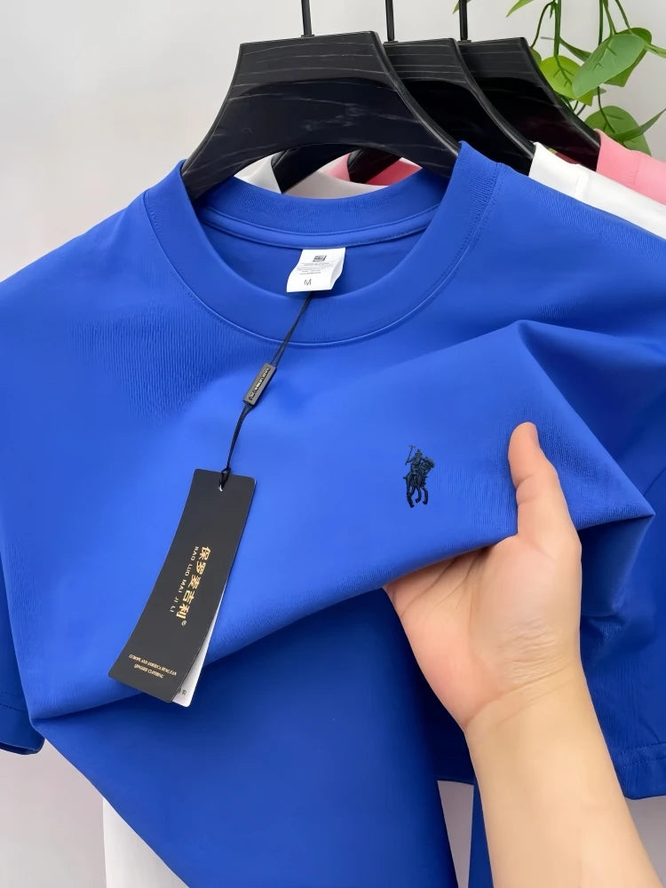 100% pure cotton short sleeve round neck men's T-shirt hot selling luxury brand summer exquisite pony embroidery breathable top