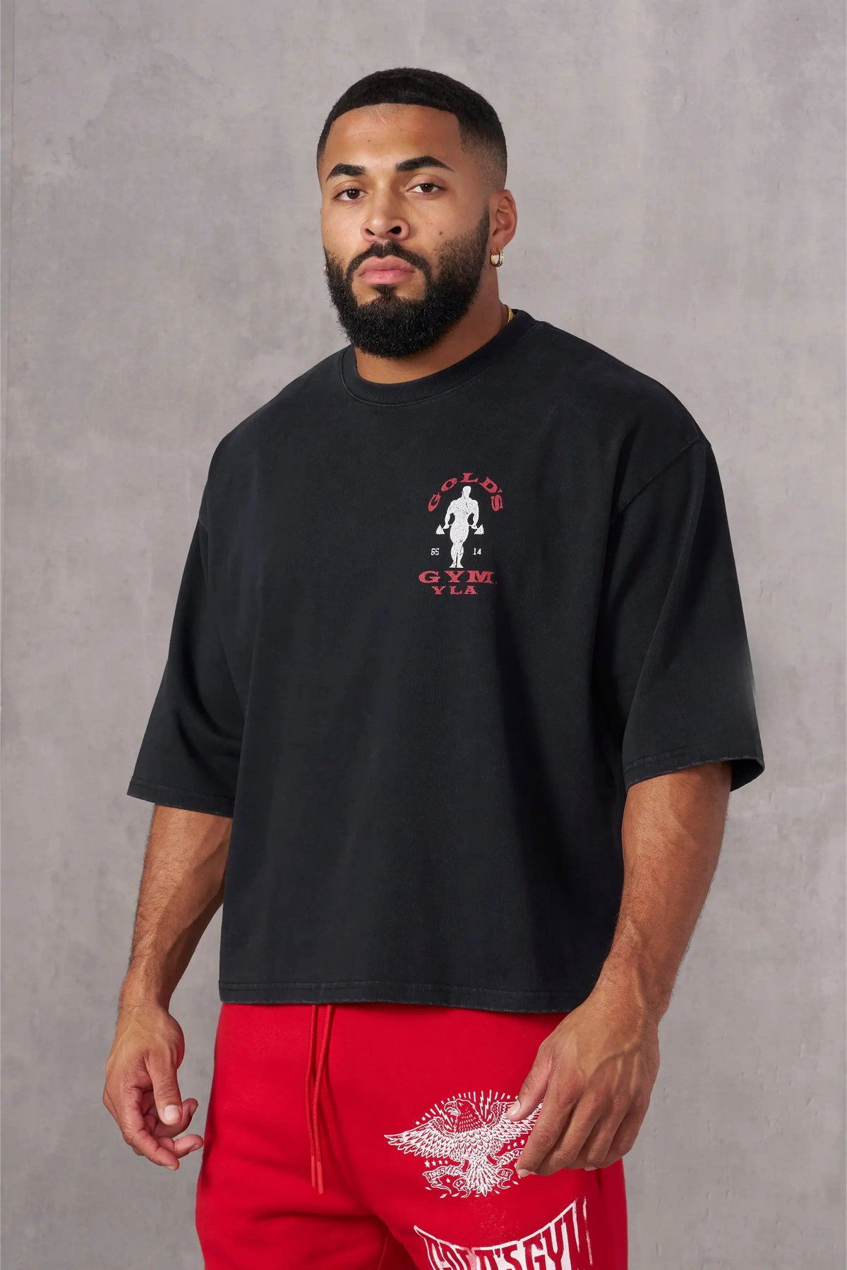 Golds Gym New Cotton Tees Mens Printed T-shirt - Suitable for Daily Workouts Fitness Cotton Slim Short Sleeve Large-sized Tee