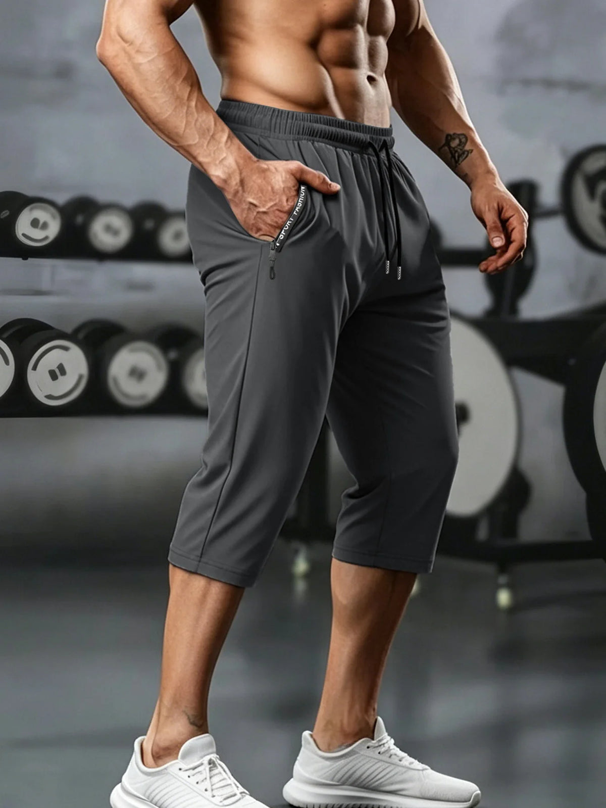 Gym Shorts Men Summer Quick Dry Training Shorts Fitness Lightweight Athletic Sweatpants Workout Bottoms Running Wear 7/8 Pants