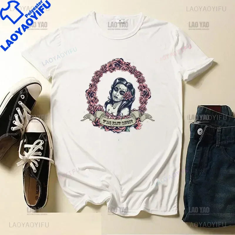 Skull Day of The Dead Graphic T Shirts Skeleton Woman Tshirts Mexican Heritage Flowers Black Tops Casual Kawaii Funny Clothes