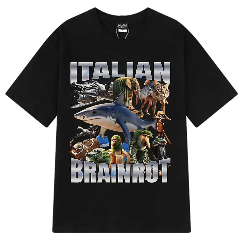 Italian Brainrot Tralalero Tralala Tung Sahur Bombardiro Crocodilo Fun Meme T-shirt Women's Fashion Loose T-shirt