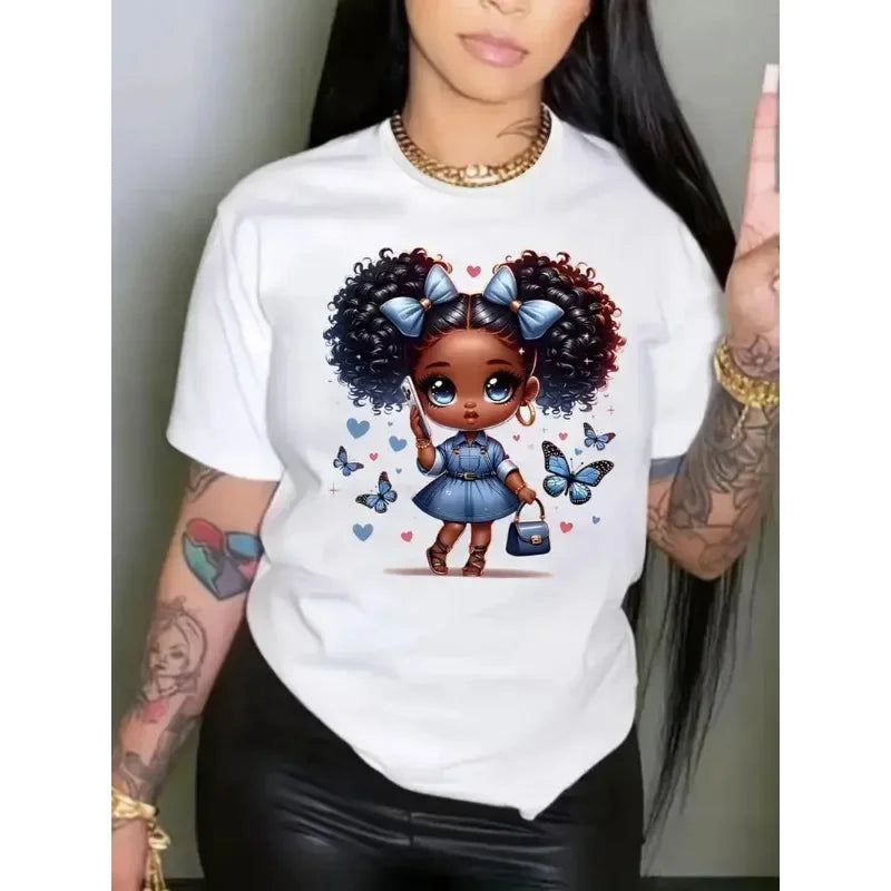 The New Hot Selling Fashion Casual Naughty Girl Printed Women's Short-sleeved Top Women Clothes  Graphic T Shirts Polyester