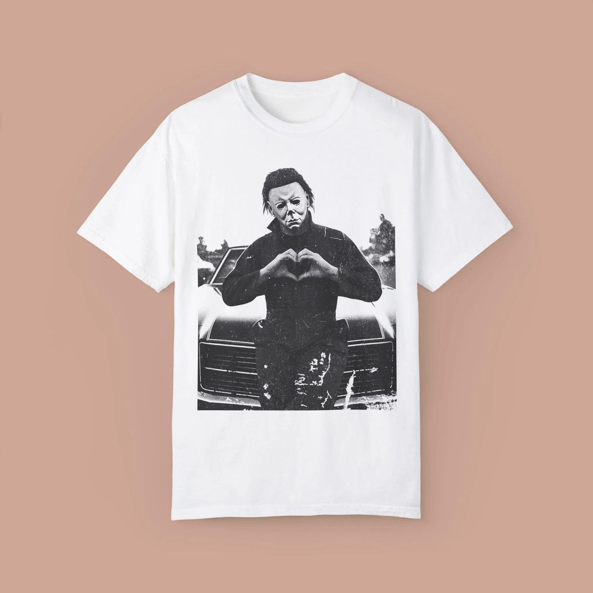 Distressed Michael Myers Heart Hands Vintage Halloween Shirt Retro Horror Movie Shirt Friday The 13th Stickers Comfort Colors