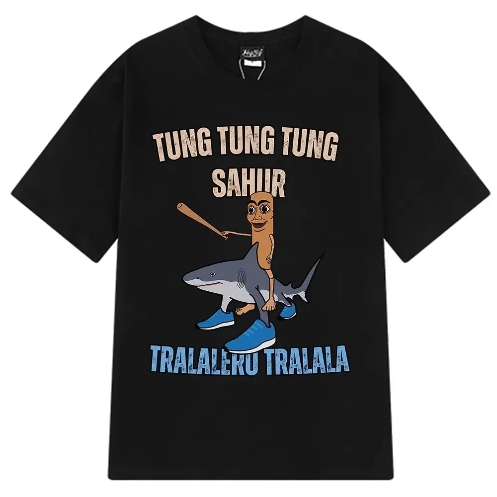 Italian Brainrot Tralalero Tralala Tung Sahur Bombardiro Crocodilo Fun Meme T-shirt Women's Fashion Loose T-shirt