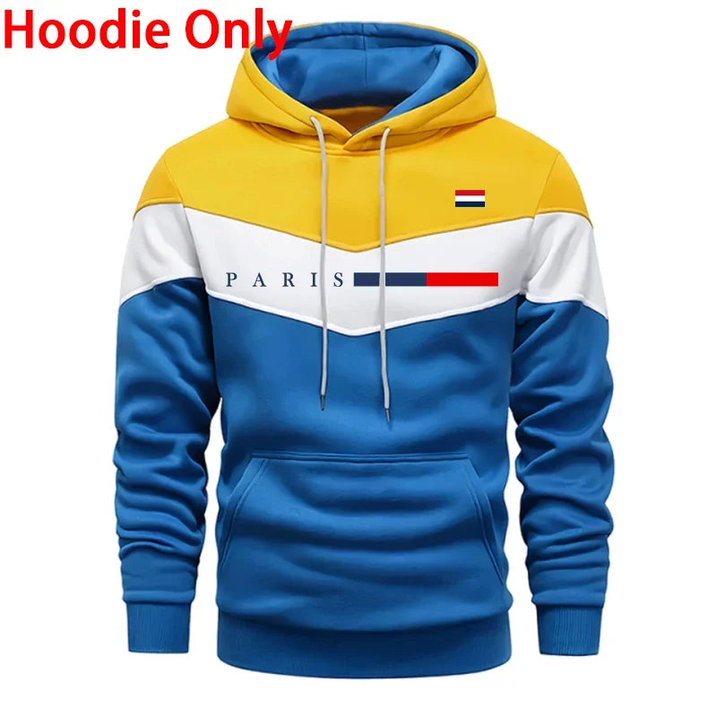 2026 Hot Sale Men's Set Hooded Sweatshirt and Jogger Pants Urban Casual Fashion Hoodie Sportswear Paris Printed Pullover Outfits