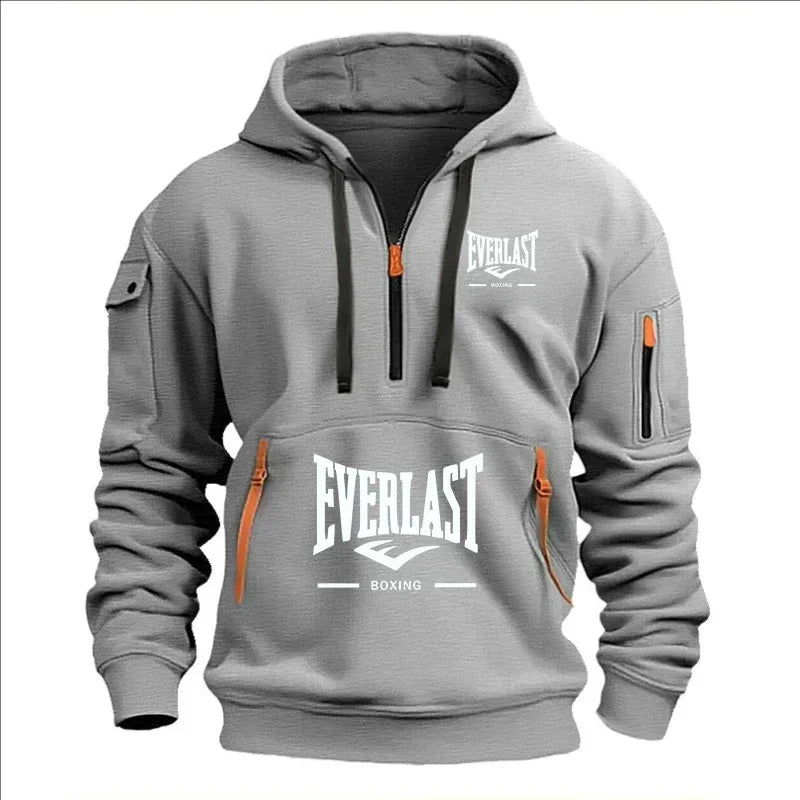 Men's Autumn Winter Casual Loose Hoodie Sweatshirt With Zippers Printed Pullover Fleece Warm Streetwear Tops Outerwear