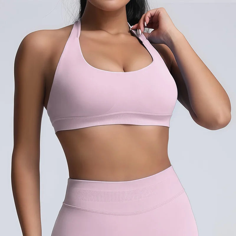 HISTELLO Impact Sports Bra Women Halter Backless Slim Fit Padded Bust Shaping Soft Elastic Daily Sport Yoga Gym Workout Tops